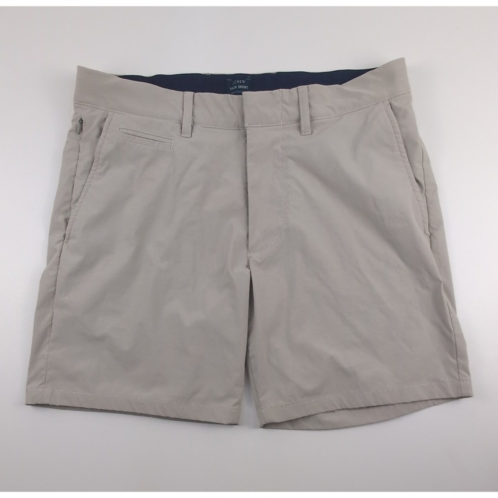 J Crew Tech Shorts Mens 31 Khaki Tan 7 Inseam Moisture Wicking Stretch Chino